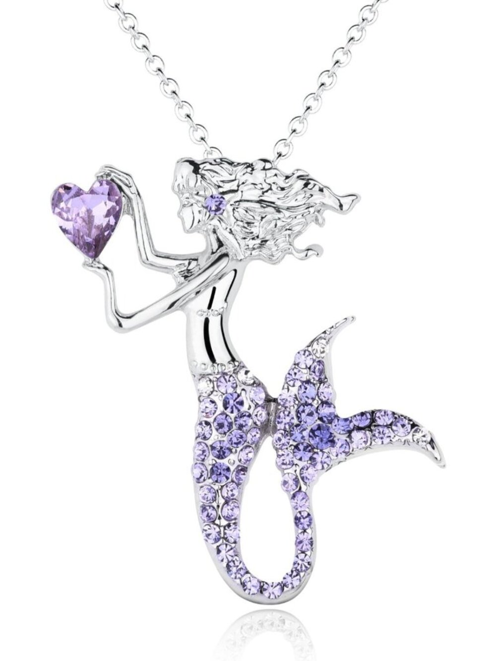 Elegant Mermaid Birthstone Necklace - White Gold Plated Crystal Pendant Jewelry